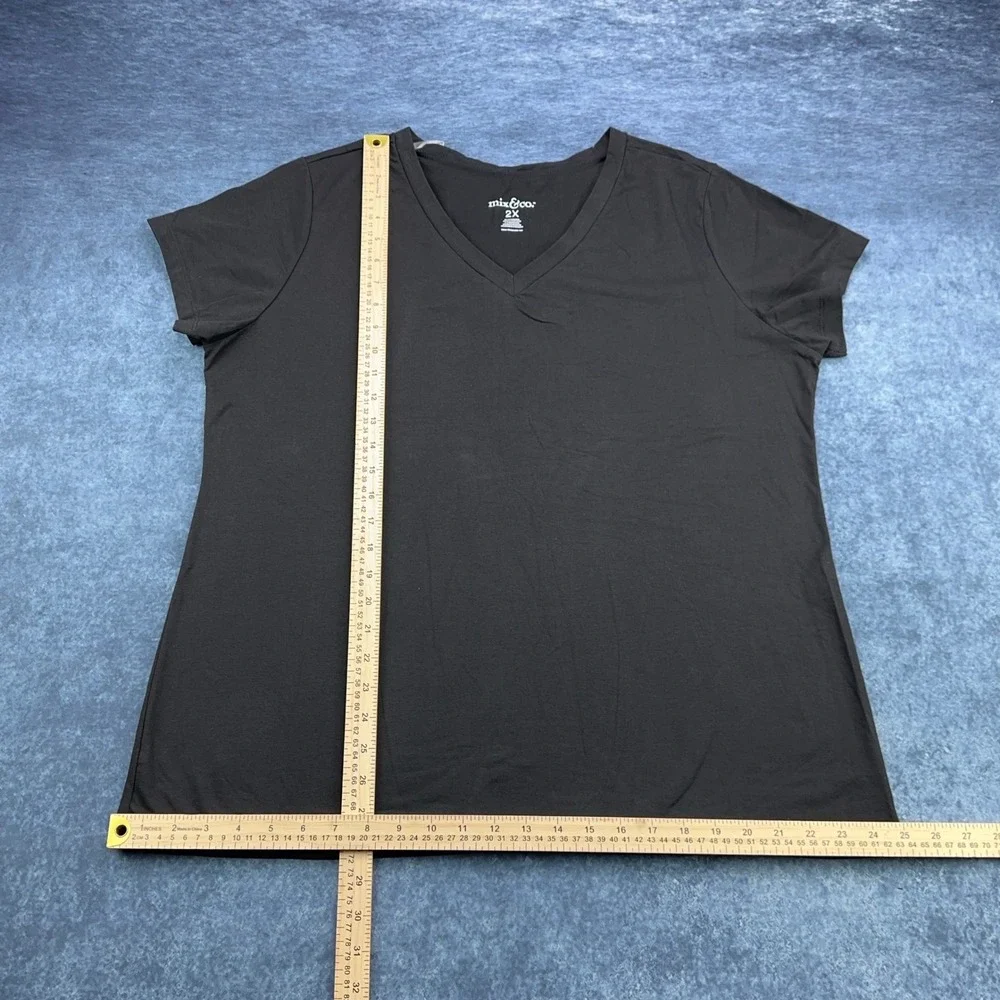 Mix & Co Womens Plus Size 2X Black V-Neck Short Sleeve Cotton Blend Tee Shirt